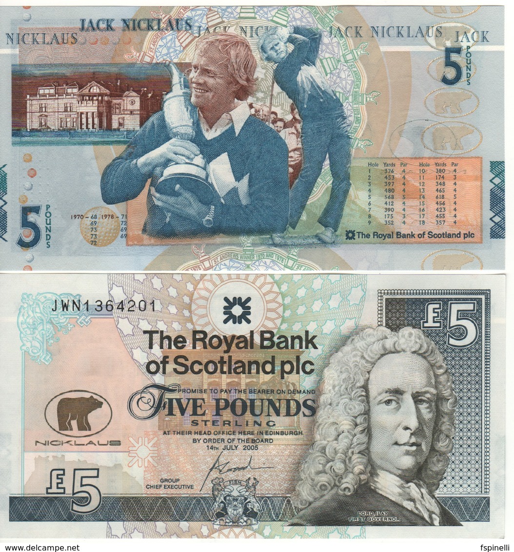 SCOTLAND   £5  "The Royal Bank Of Scotland"   P365 Commemorative Jack Nicklaus  14. 7. 2005   UNC - 5 Pounds