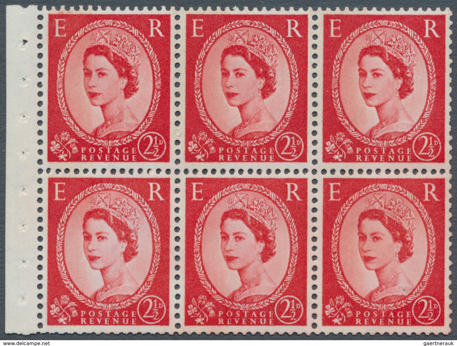 14247 Großbritannien - Zusammendrucke: 1960, QE II 2½ D. Booklet Pane Of 6 With Inverted Watermark, Green - Autres & Non Classés