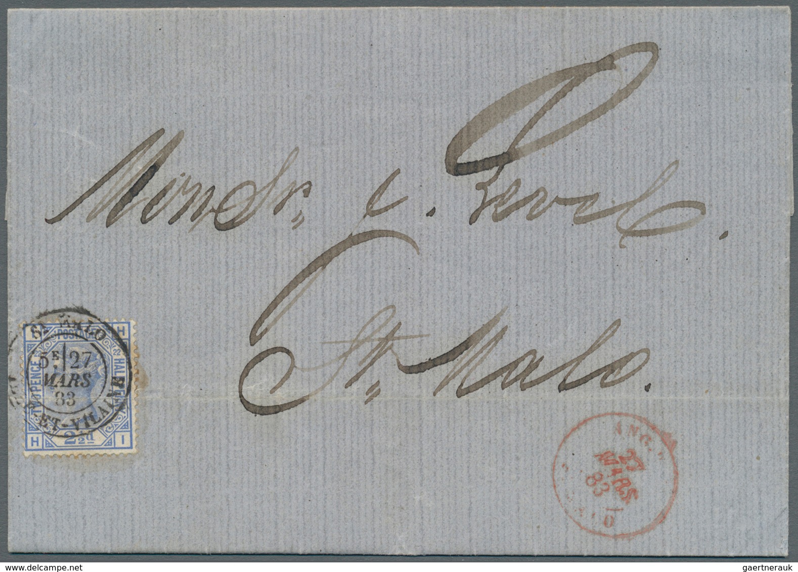 14250 Großbritannien - Guernsey: 1883, Ship Letter From Guernsey Franked With 2 1/2 QV  (Plate 22) With ST - Guernesey