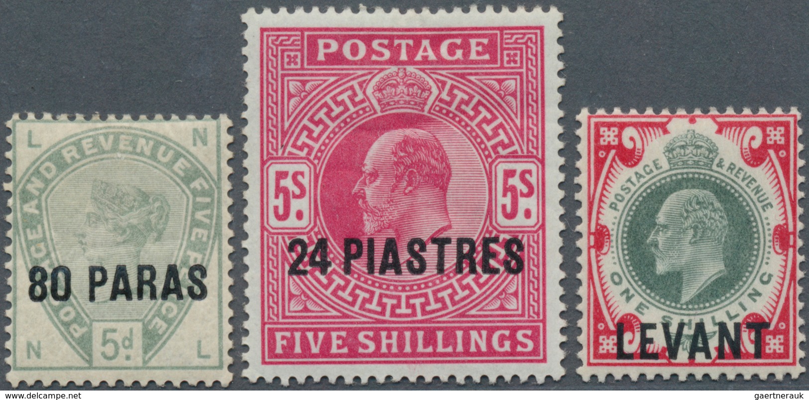 14254 Britische Post In Der Türkei: 1885, QV "80 PARAS" On 5 P Deep Yellow-green, 1902, KE VII "12 PIASTRE - Autres & Non Classés