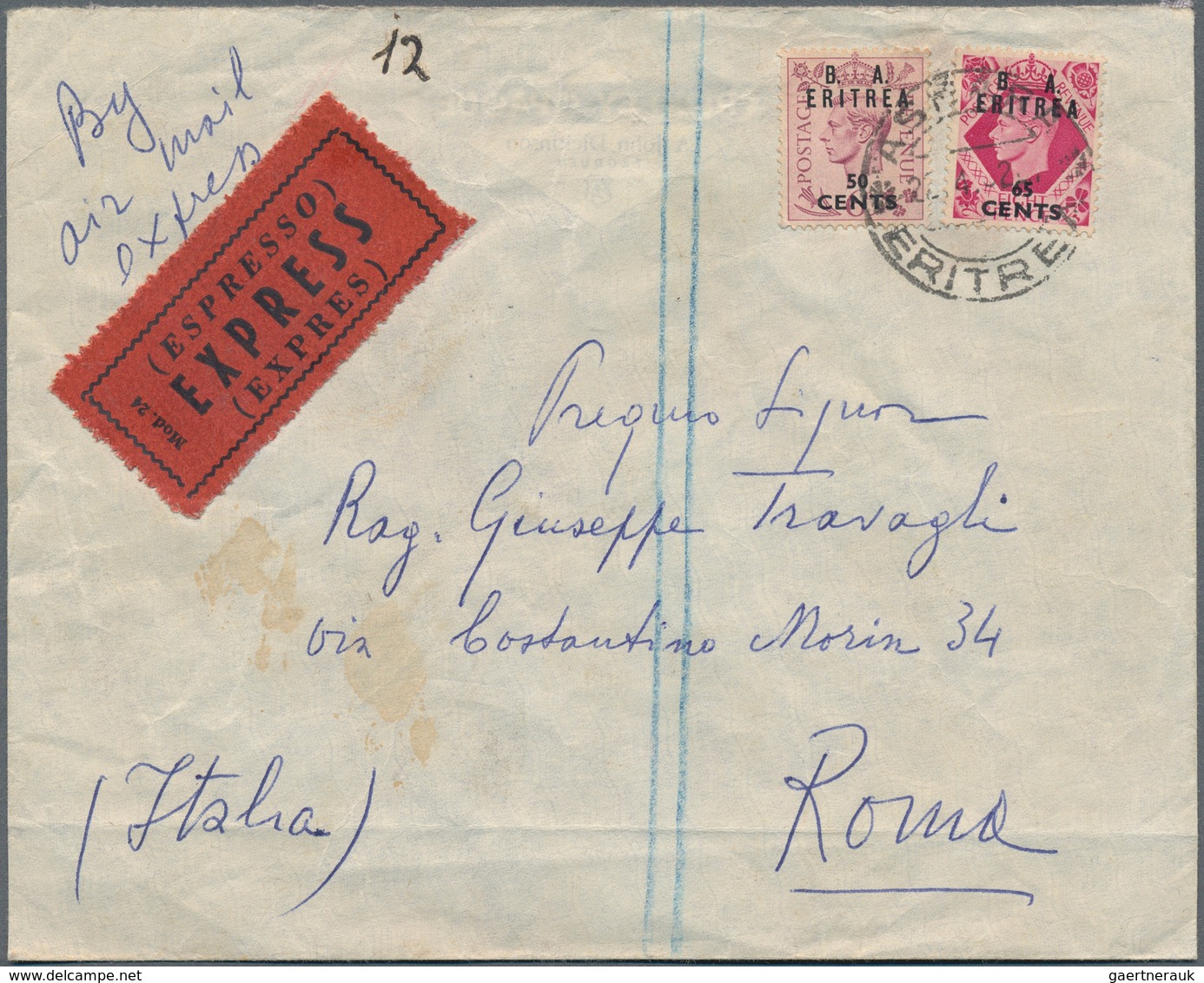 14261 Britische Militärpost II. WK: 1950, British Occupation Eritrea, 50 C On 6 D Purple And 65 C On 8 D C - Autres & Non Classés