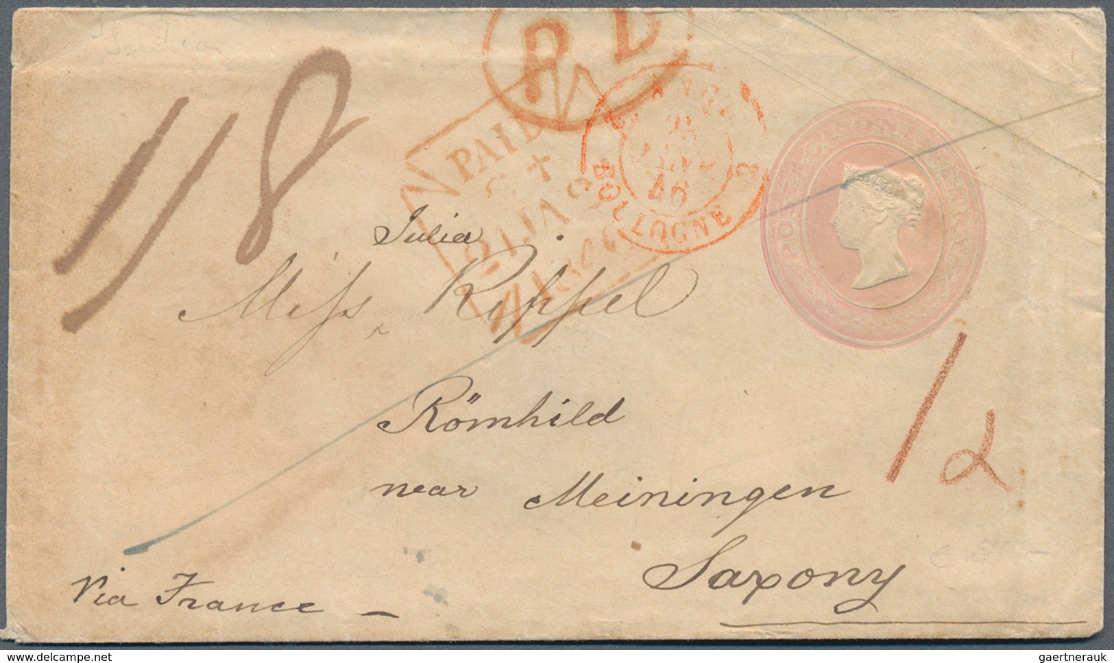 14265 Großbritannien - Ganzsachen: 1846, 1d Pink Postal Stationary Envelope Used From LONDON 21 JA 1846 Vi - 1840 Mulready-Umschläge