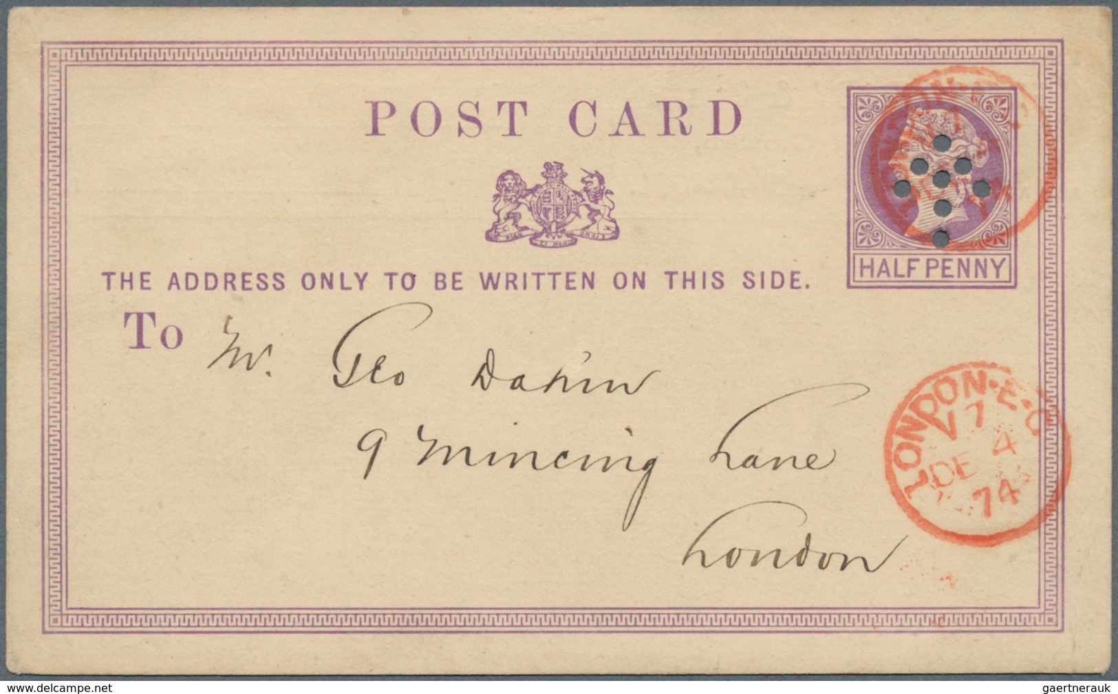 14265A Großbritannien - Ganzsachen: 1874, 1/2 D Violet QV Postal Stationery Card, Preprinted "Fred Braby & - 1840 Enveloppes Mulready