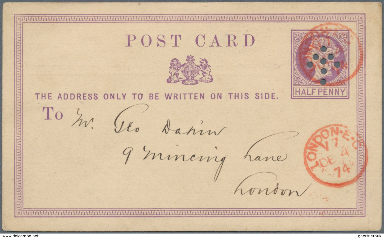 14265A Großbritannien - Ganzsachen: 1874, 1/2 D Violet QV Postal Stationery Card, Preprinted "Fred Braby & - 1840 Mulready-Umschläge