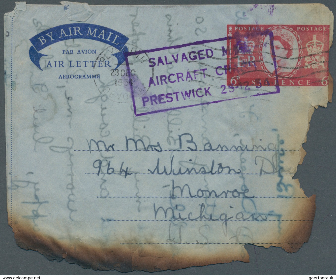 14271 Großbritannien - Ganzsachen: 1954 (22./23..12.), GREAT BRITAIN: Four Heavy Burnt Airletters And One - 1840 Enveloppes Mulready