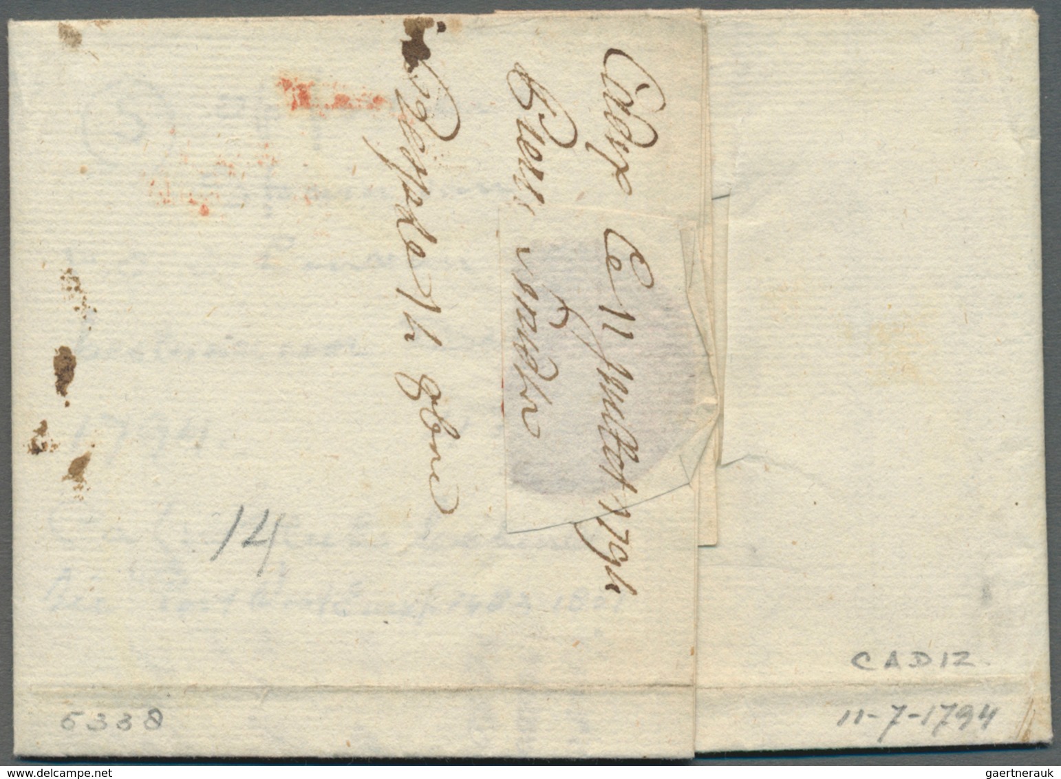 14274 Großbritannien - Stempel: 1794, Letter "S" For Spain In Circled Postmark Of London On Letter From Ca - Marcophilie