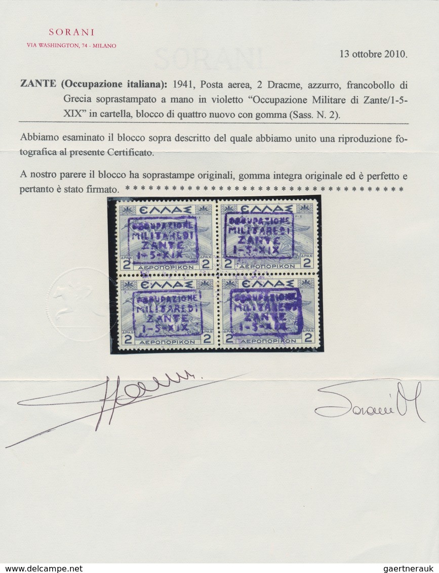 14287 Ionische Inseln - Lokalausgaben: Zakynthos: 1941, 2 Dr Green-blue Block Of Four With Violet Overprin - Ionische Inseln