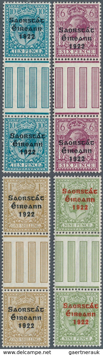 14311 Irland: 1922, "Saorstat" Overprints, ½d. To 1s., Complete Set Of Twelve Values In (folded) Gutter Pa - Lettres & Documents