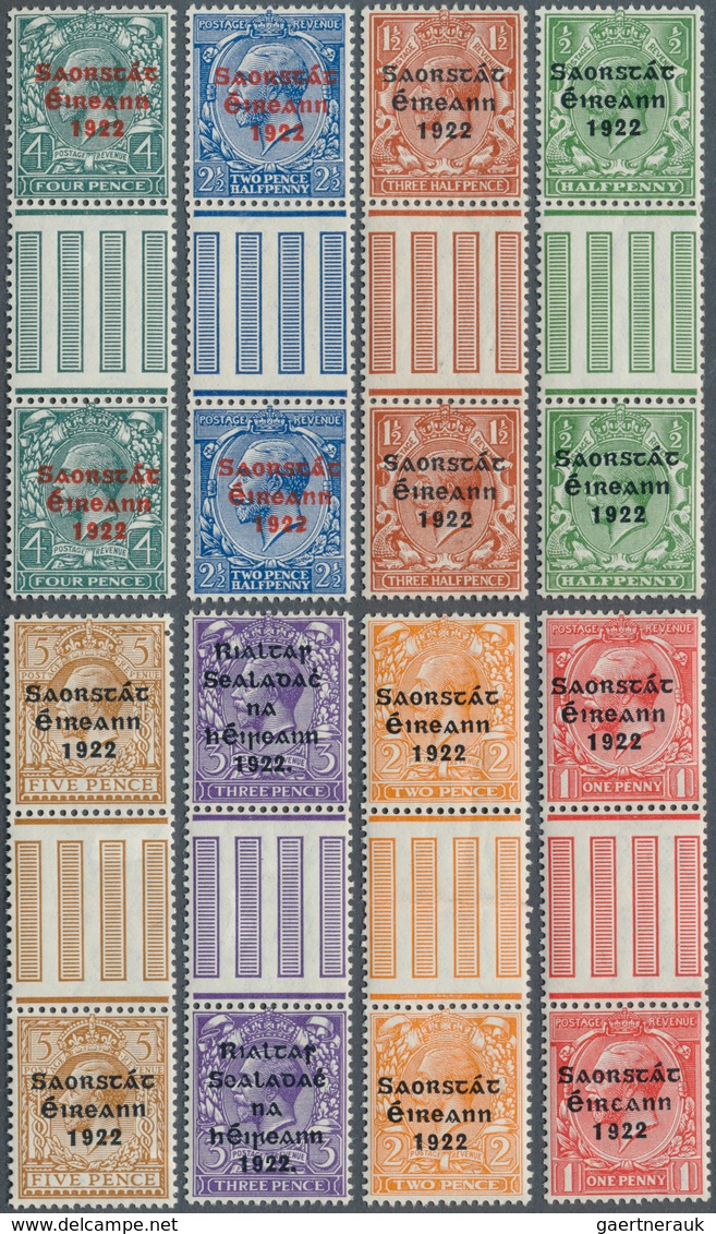 14311 Irland: 1922, "Saorstat" Overprints, ½d. To 1s., Complete Set Of Twelve Values In (folded) Gutter Pa - Briefe U. Dokumente