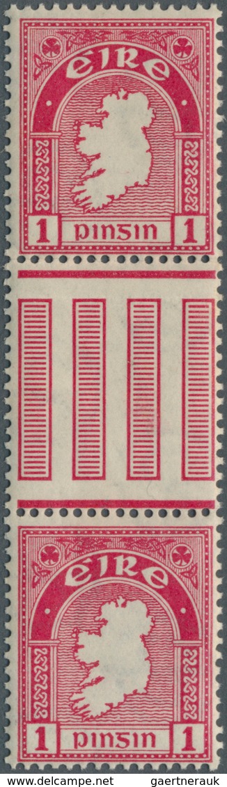 14320 Irland: 1923, Definitives "National Symbols", INVERTED Watermark "SE", 1d. Carmine In Gutter Pair (f - Lettres & Documents