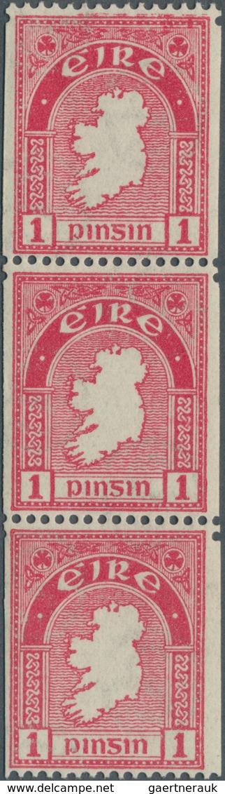 14321 Irland: 1933, 1pg. Carmine Perf. 15 X Imperf. (single Perf.) With Inverted Watermark, Coil Strip Of - Lettres & Documents