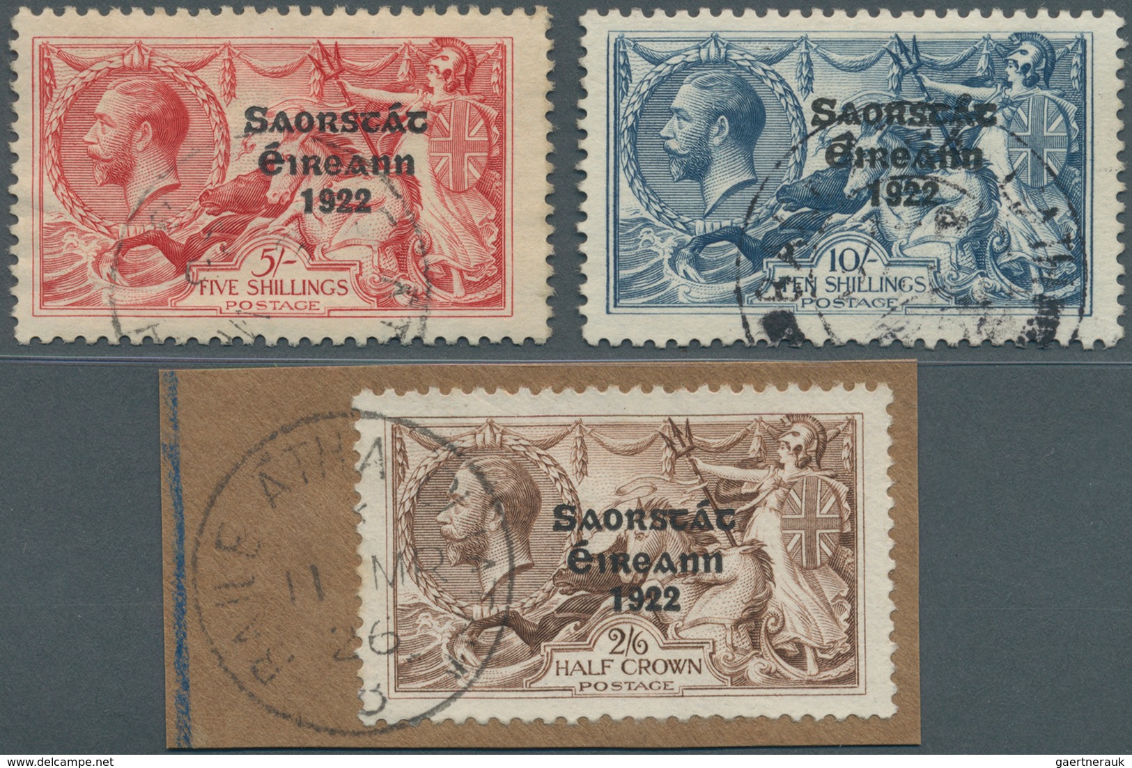 14325 Irland: 1925/1928, "Soarstat" Overprints, Three High Values Neatly Cancelled. SG £550 (Michel 37/39 - Lettres & Documents