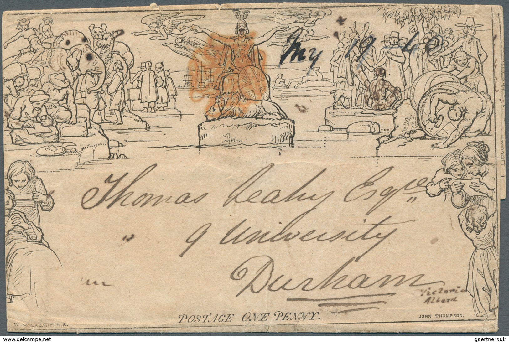 14400 Irland - Ganzsachen: 1840, Mulready 1 D. Lettesheet (A 16) Used From Dublin With Red MC On Front And - Ganzsachen