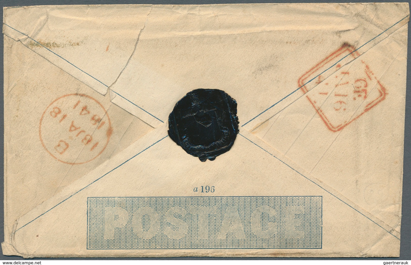 14401 Irland - Ganzsachen: 1840, Mulready 2 D. Envelope (a196) Used From "KINGSTOWN JA.15.1941" With Red M - Ganzsachen