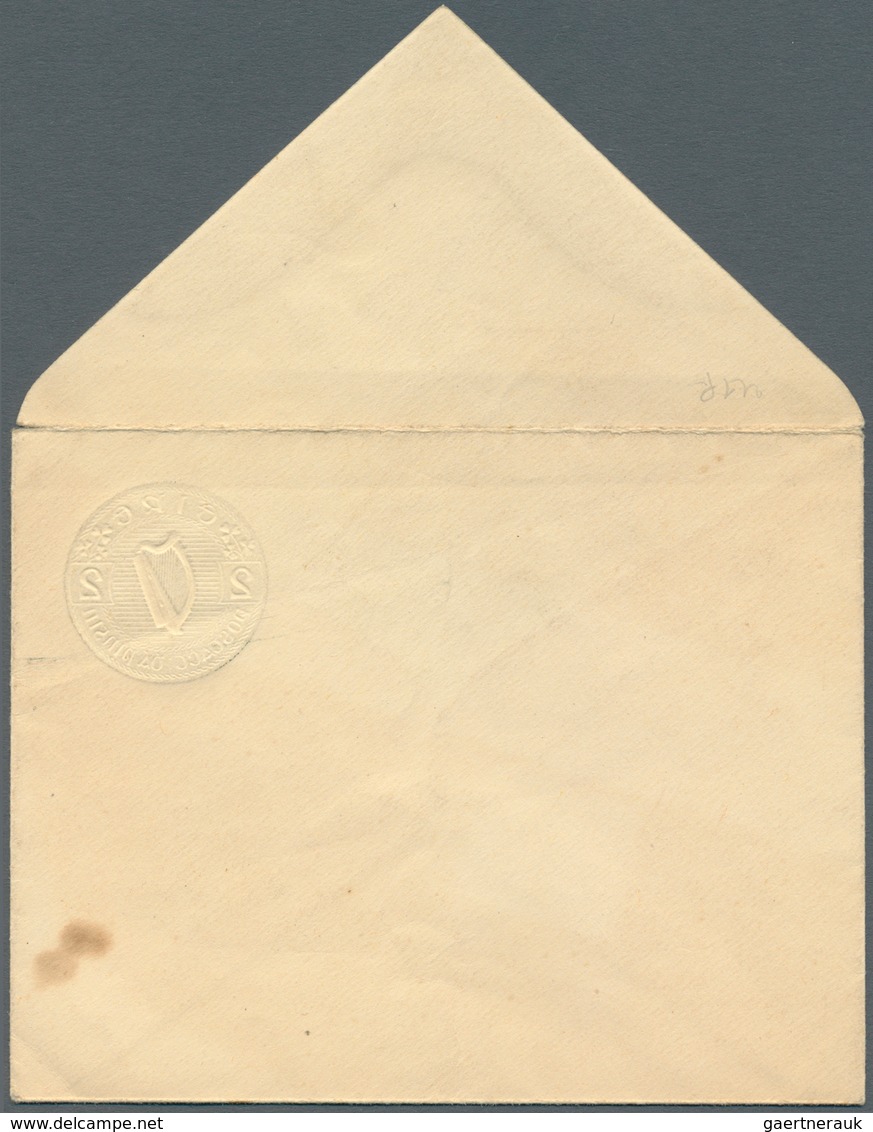 14403 Irland - Ganzsachen: 1930, Irish Harp 2 D. Olive Green Envelope With Variety "the Stamp Is Inside Of - Ganzsachen