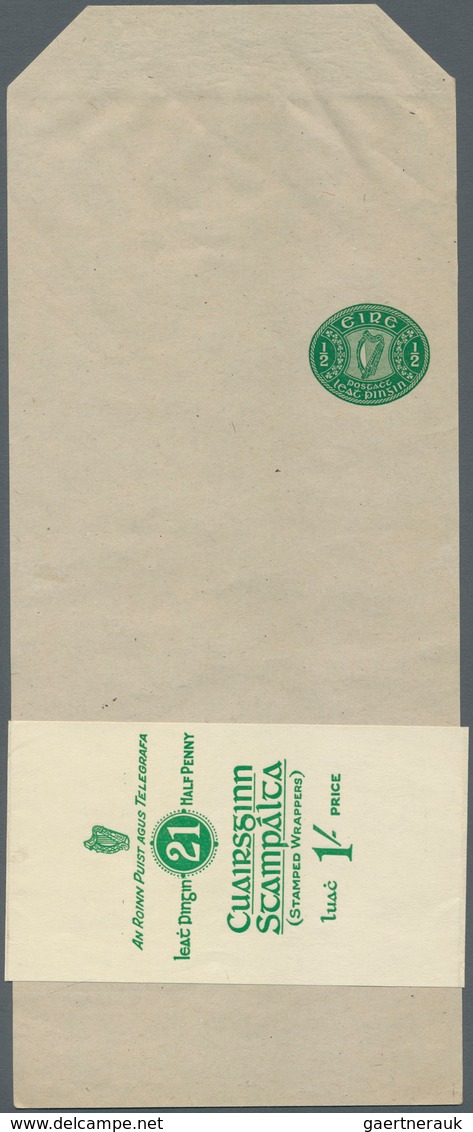 14409 Irland - Ganzsachen: 1940, Irish Harp 1/2 D. Green And 1 D. Red Wrapper On Light Grey Paper, Front S - Ganzsachen