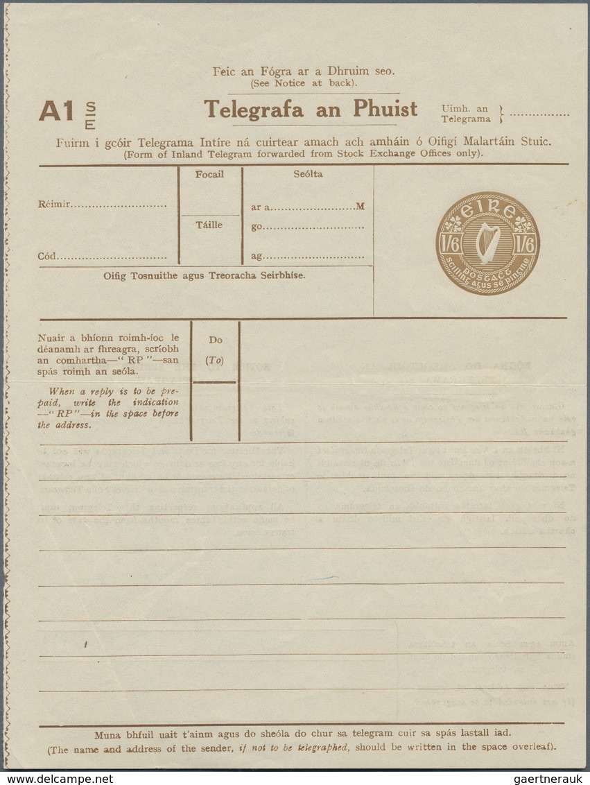 14417 Irland - Ganzsachen: 1929, Irish Harp 1'6 Sh. Brown Telegram Stock Exhange Form, Type II With Small - Entiers Postaux