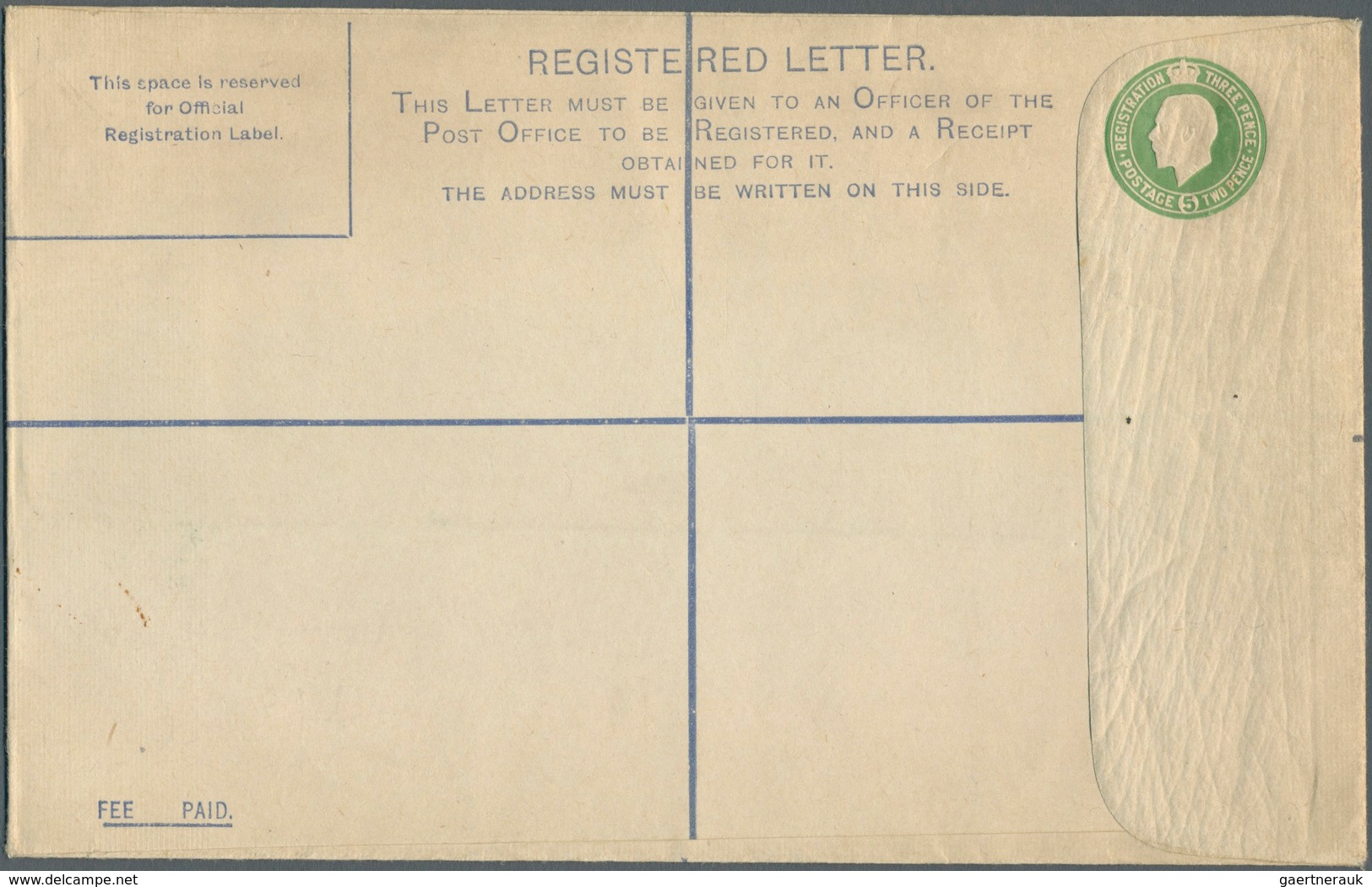 14420 Irland - Ganzsachen: British Dominion: 1922, King Georg V. 5 D. Pale Green Registered Envelope In Si - Ganzsachen