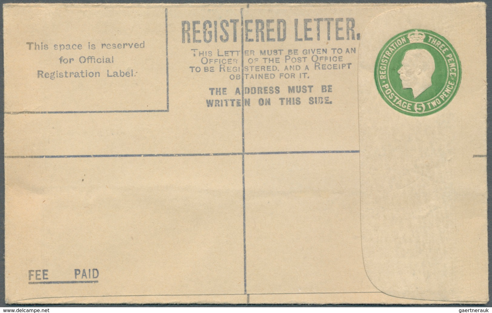14420 Irland - Ganzsachen: British Dominion: 1922, King Georg V. 5 D. Pale Green Registered Envelope In Si - Entiers Postaux