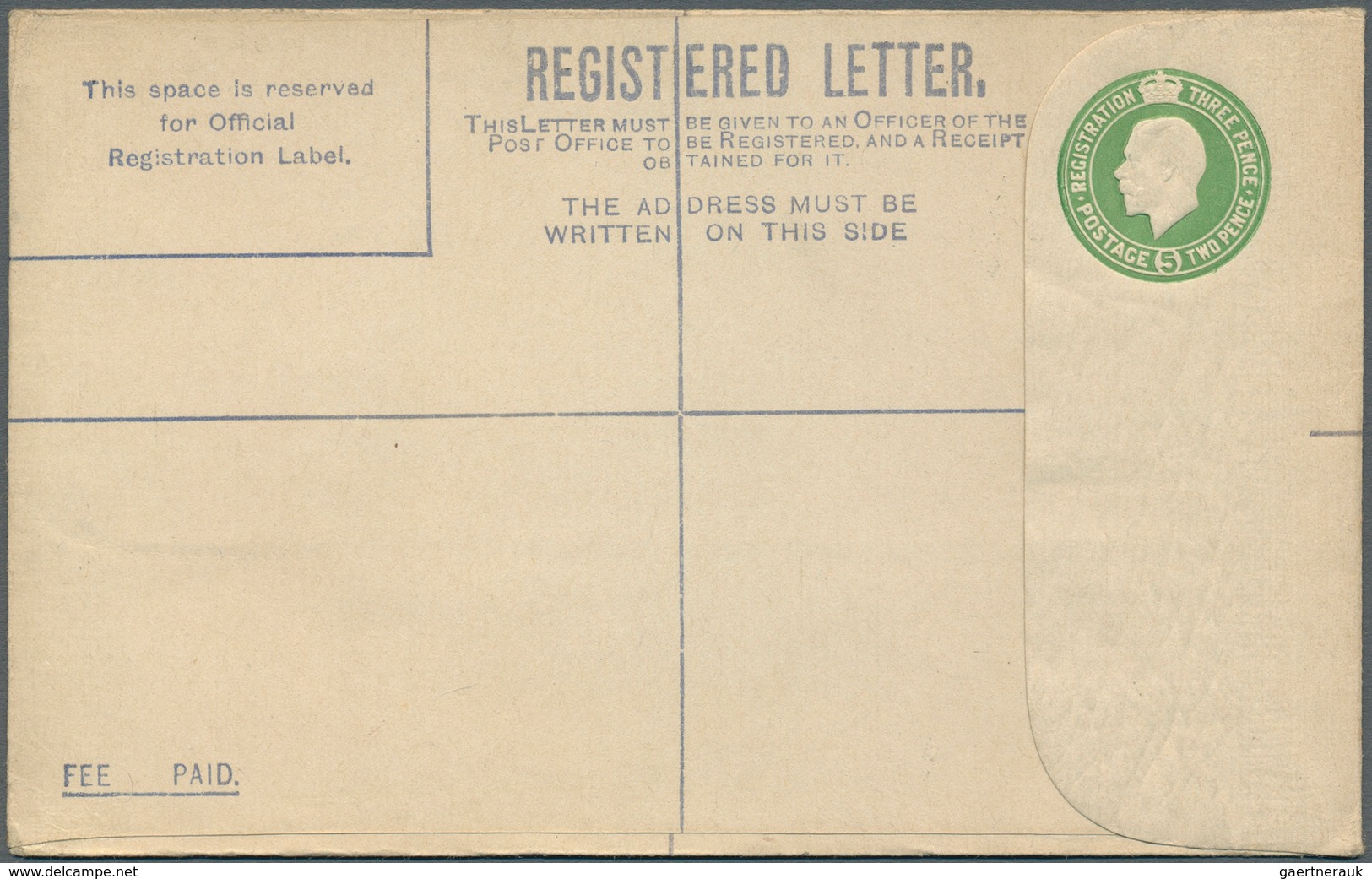 14421 Irland - Ganzsachen: British Dominion: 1922, King Georg V. 5 D. Pale Green Registered Envelope, Size - Ganzsachen