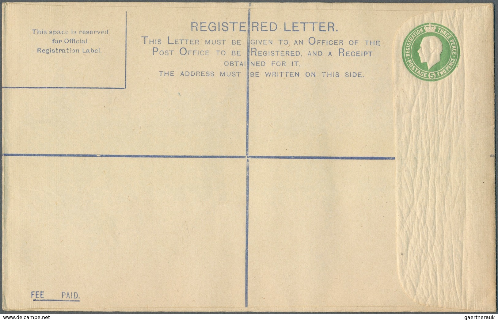14422 Irland - Ganzsachen: British Dominion: 1922, King Georg V. 5 D. Pale Green Registered Envelope, Size - Ganzsachen