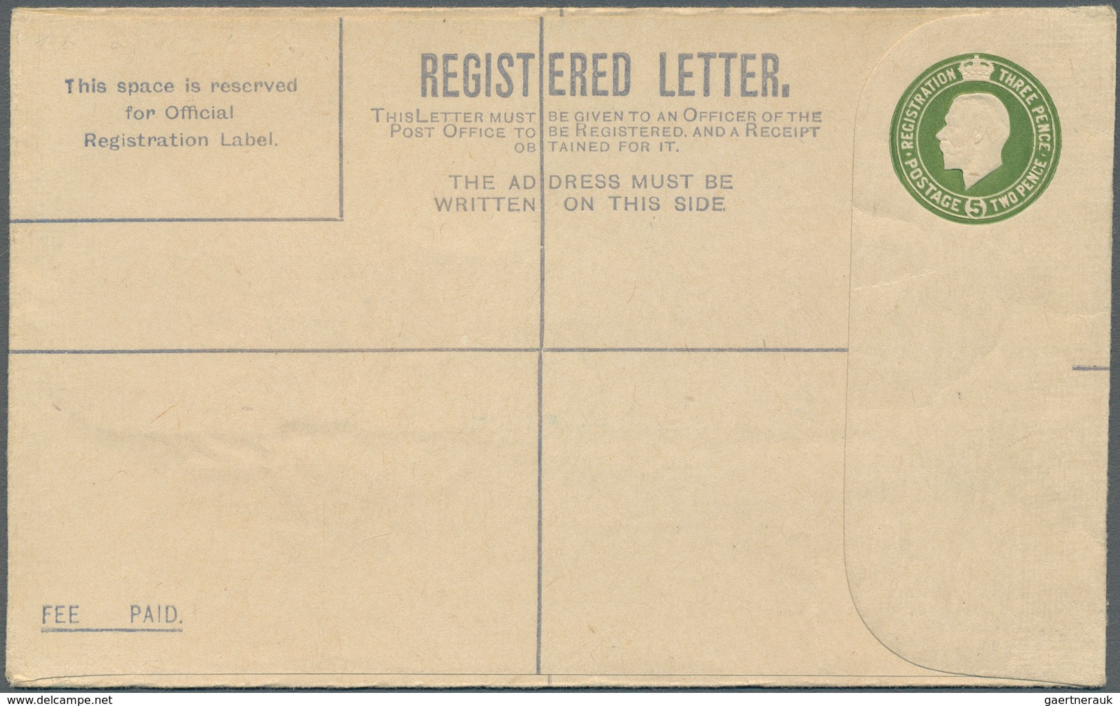 14425 Irland - Ganzsachen: British Dominion: 1922, King Georg V. 5 D. Olive Green Registered Envelope, Siz - Ganzsachen