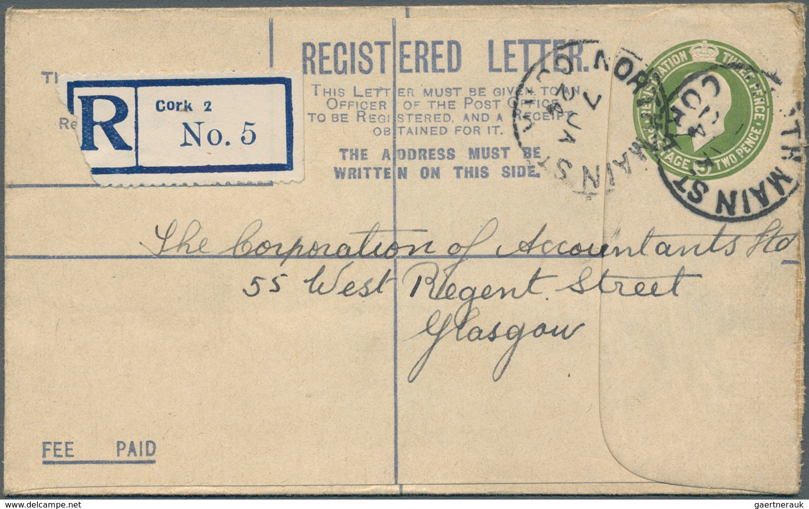 14428 Irland - Ganzsachen: British Dominion: 1923, King Georg V. 5 D. Olive Green Registered Envelope, Siz - Ganzsachen