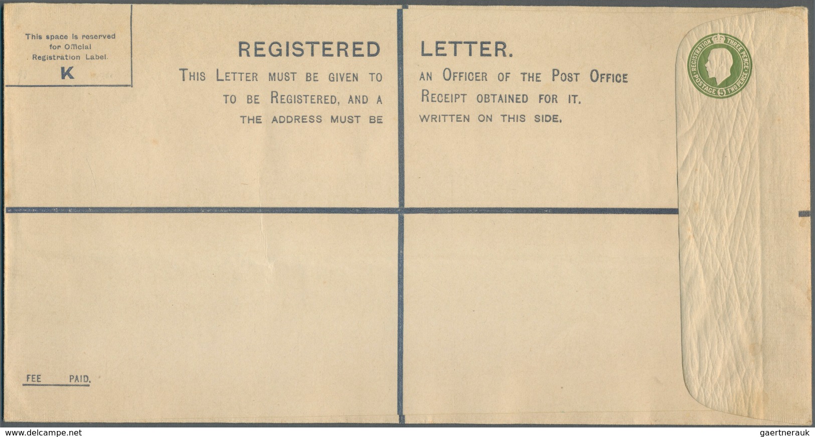 14430 Irland - Ganzsachen: British Dominion: 1923, King Georg V. 5 D. Olive Green Registered Envelope, Siz - Ganzsachen