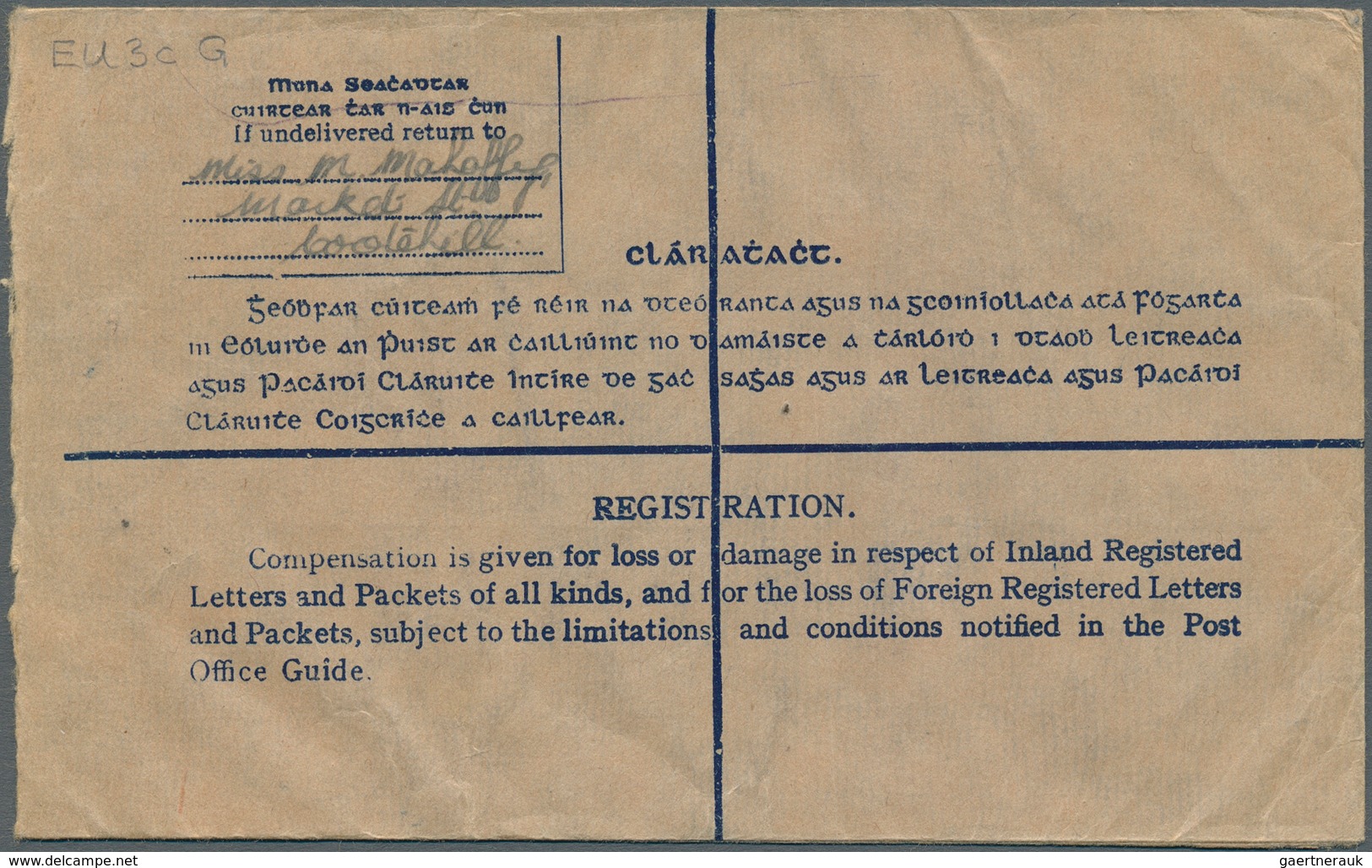 14434 Irland - Ganzsachen: 1942, Irish Harp 5 1/2 D. Pale Green Registered Envelope Without Cotton Scrim L - Ganzsachen