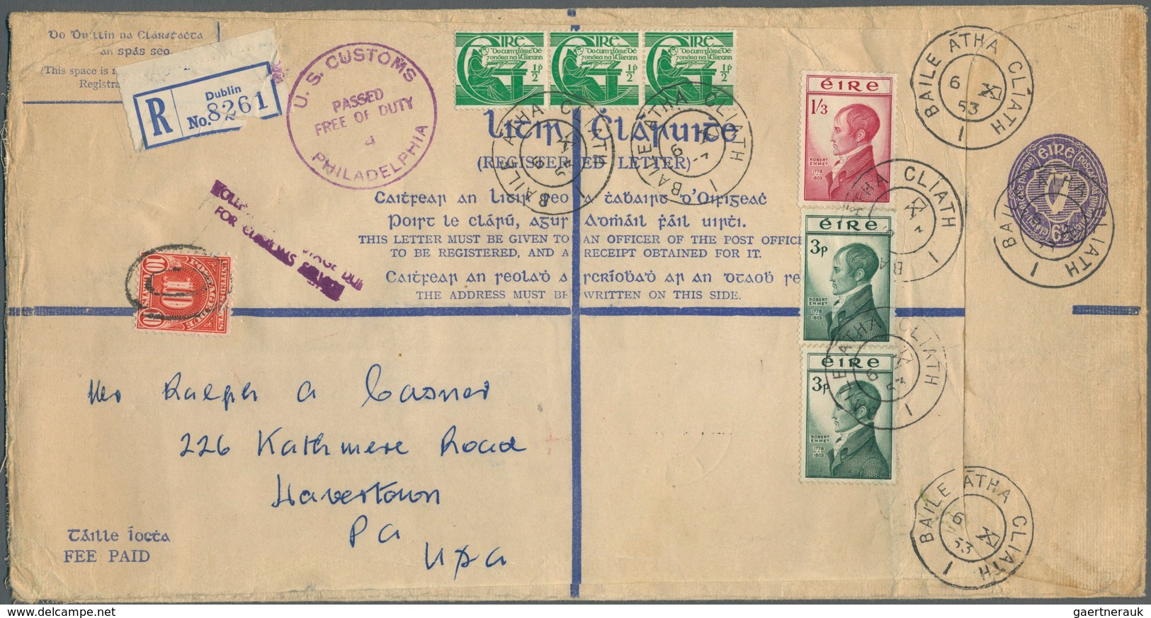 14436 Irland - Ganzsachen: 1948, Irish Harp 6 1/2 D. Violett Registered Envelope, Size K With Additional F - Entiers Postaux