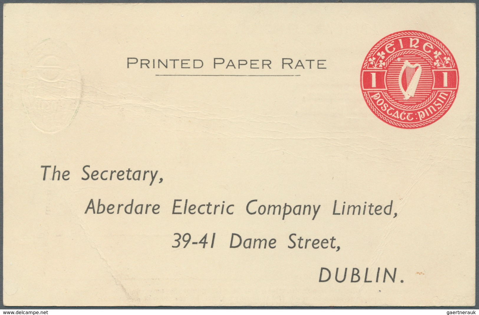 14437 Irland - Ganzsachen: Aberdare Electric Co., Ldt., Dublin: 1951, 1 D. Red "proxy" Card, Text In Black - Ganzsachen