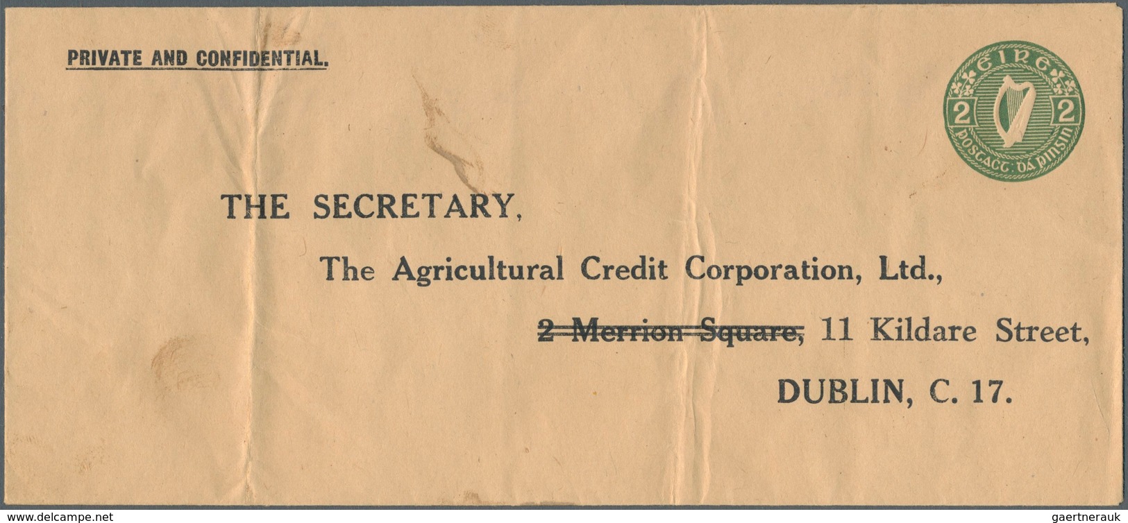 14438 Irland - Ganzsachen: The Agricultural Credit Corporation, Ldt., Dublin: 2 D. Olive Green Envelope Wi - Ganzsachen