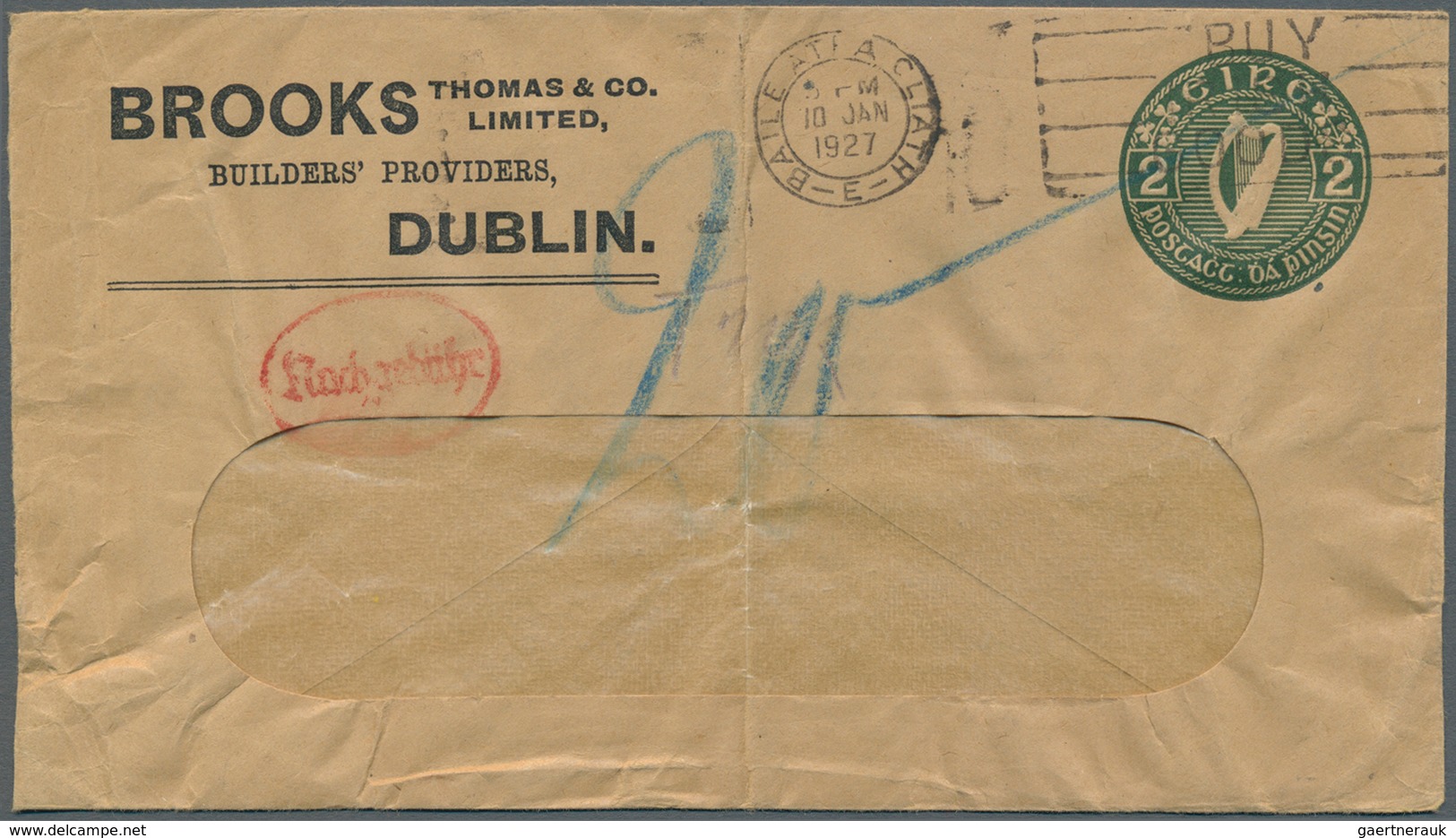 14442 Irland - Ganzsachen: Brooks,, Thomas & Co.: 1926, 2 D. Olive Green Window Envelope Used From "BAILE - Ganzsachen