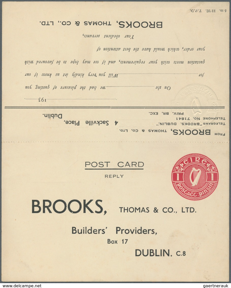 14443 Irland - Ganzsachen: Brooks, Thomas & Co.: 1937, 1 D. Red + 1/2 D. Pale Green Double Card, Unused, T - Entiers Postaux