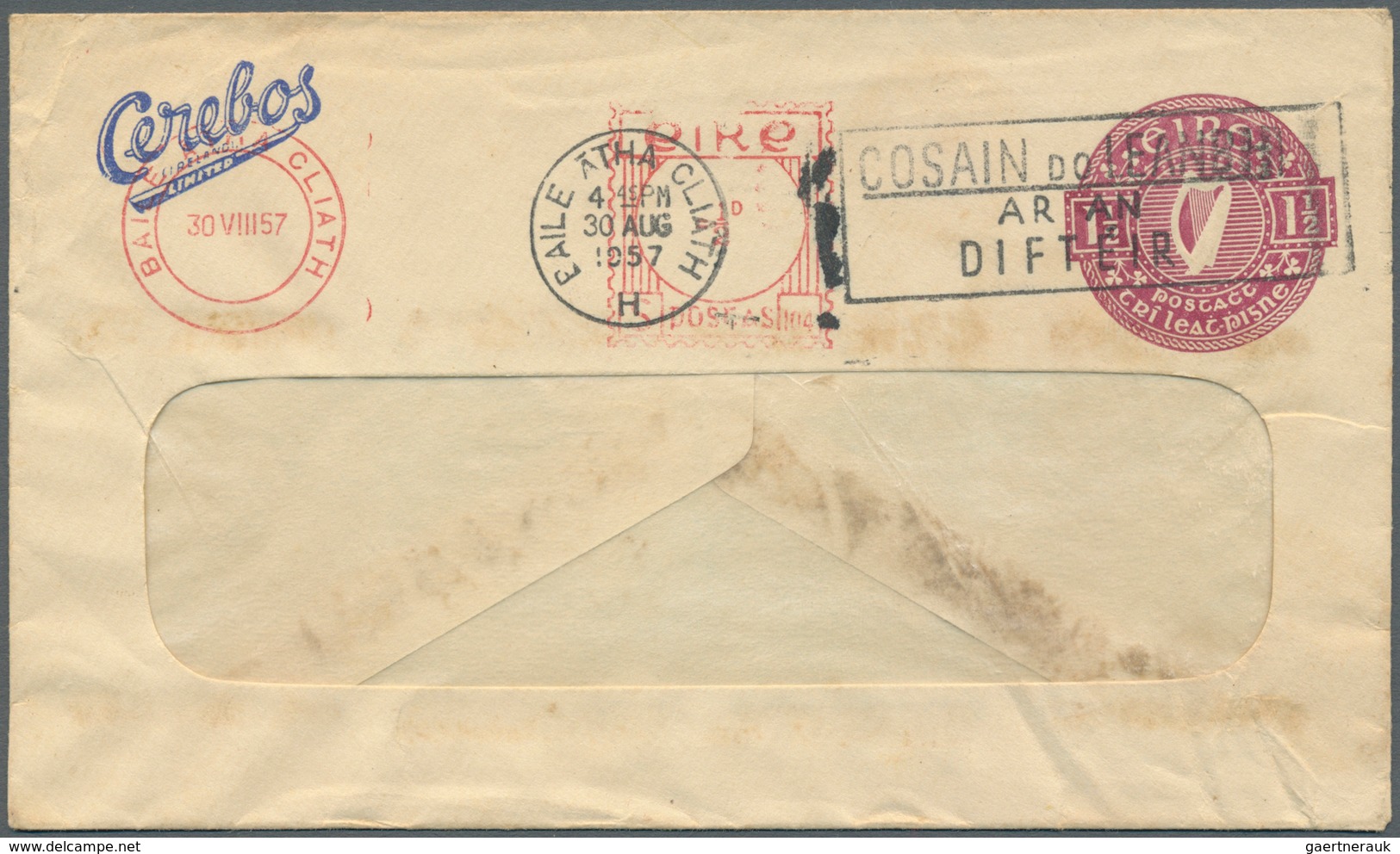 14449 Irland - Ganzsachen: Cerebos Salt. Ltd., (Ireland): 1957, 1 1/2 D. Pale Violett Window Envelope With - Ganzsachen