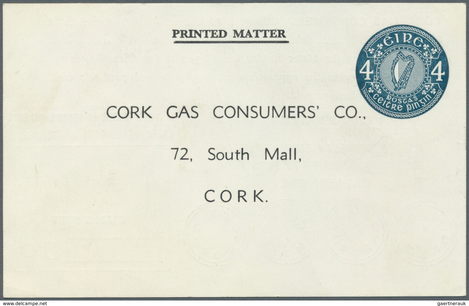 14454 Irland - Ganzsachen: Cork Gas Consumer Company: 1969, 4 D. Deep Blue Printed Matter Card, Unused (fi - Ganzsachen