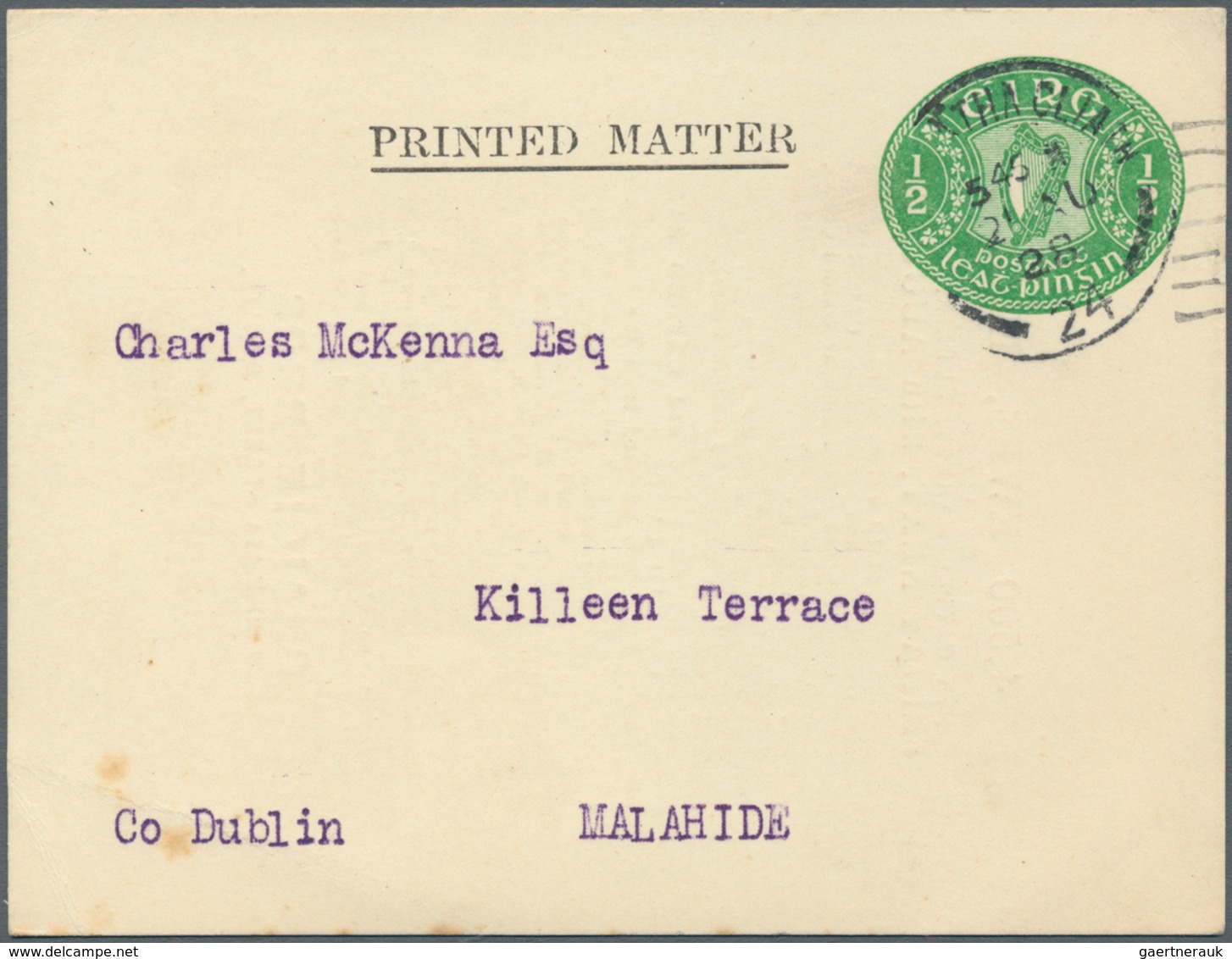 14456 Irland - Ganzsachen: Craigie Bros., Dublin: 1928, 1/2 D. Green Printed Matter Card With Text For Ewe - Ganzsachen