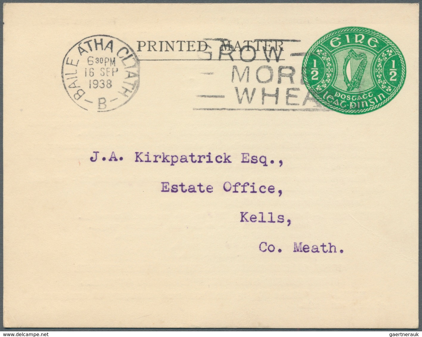 14457 Irland - Ganzsachen: Craigie Bros., Dublin: 1938, 1/2 D. Green Printed Matter Card With "Telegrams"- - Ganzsachen