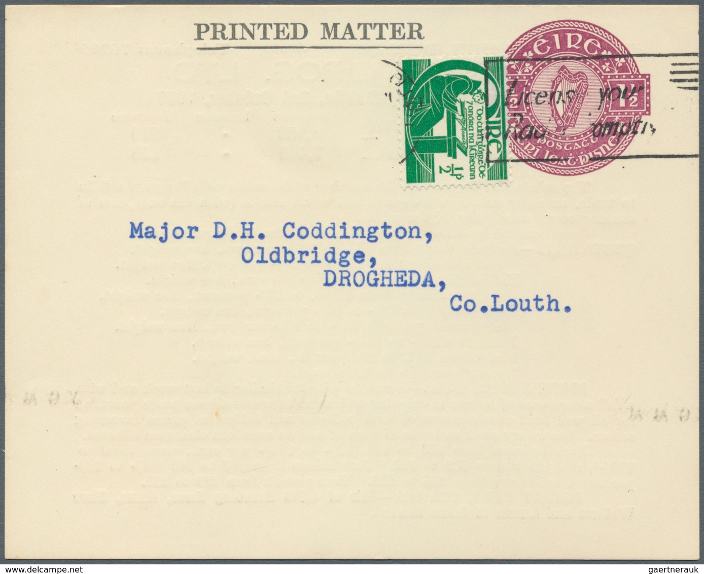 14460 Irland - Ganzsachen: Craigie Bros., Dublin: 1956, 1 1/2 D. Violet Printed Matter Card With "Telegram - Ganzsachen