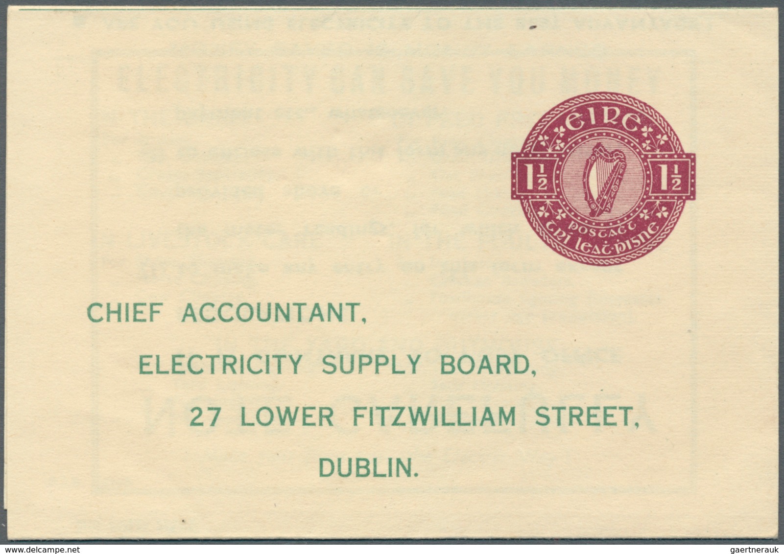 14470 Irland - Ganzsachen: Electricity Supply Board: 1956, 1 1/2 D. Violett Letter Sheet With Code "E.S.B. - Ganzsachen