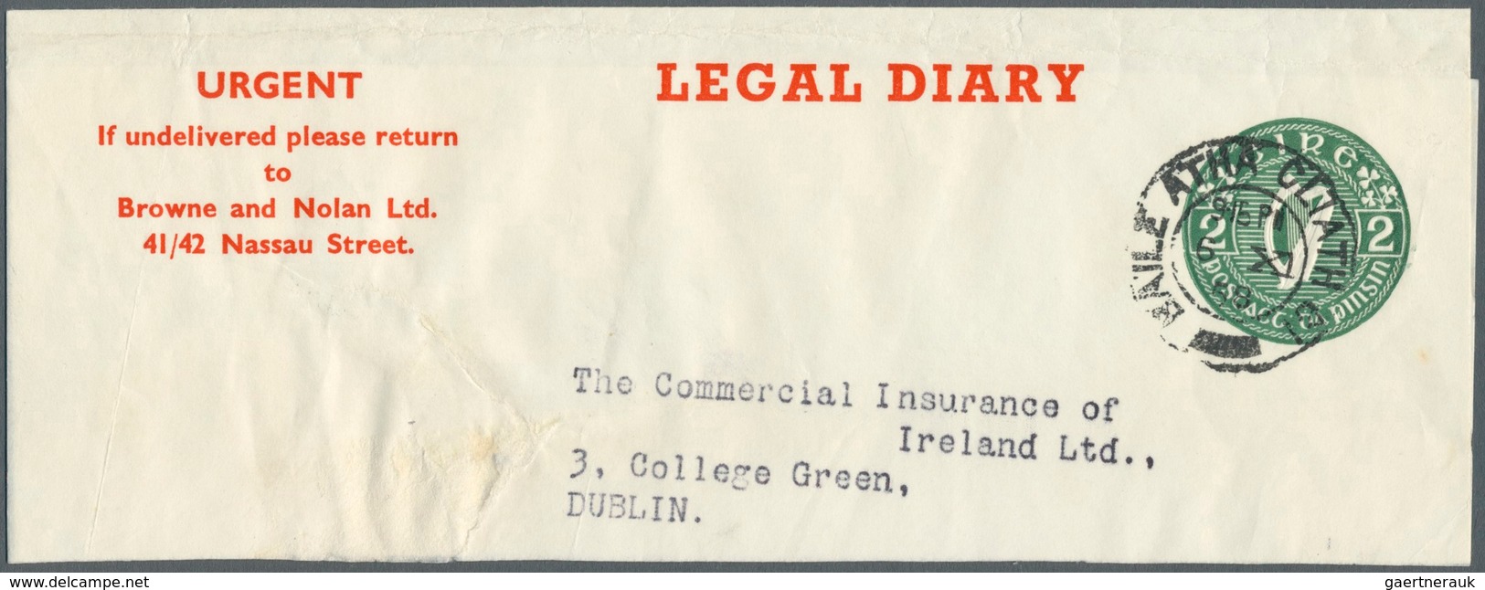 14510 Irland - Ganzsachen: The Legal Diary: 1958, 2 D. Green Newspaper Wrapper On White Paper Without Wate - Ganzsachen