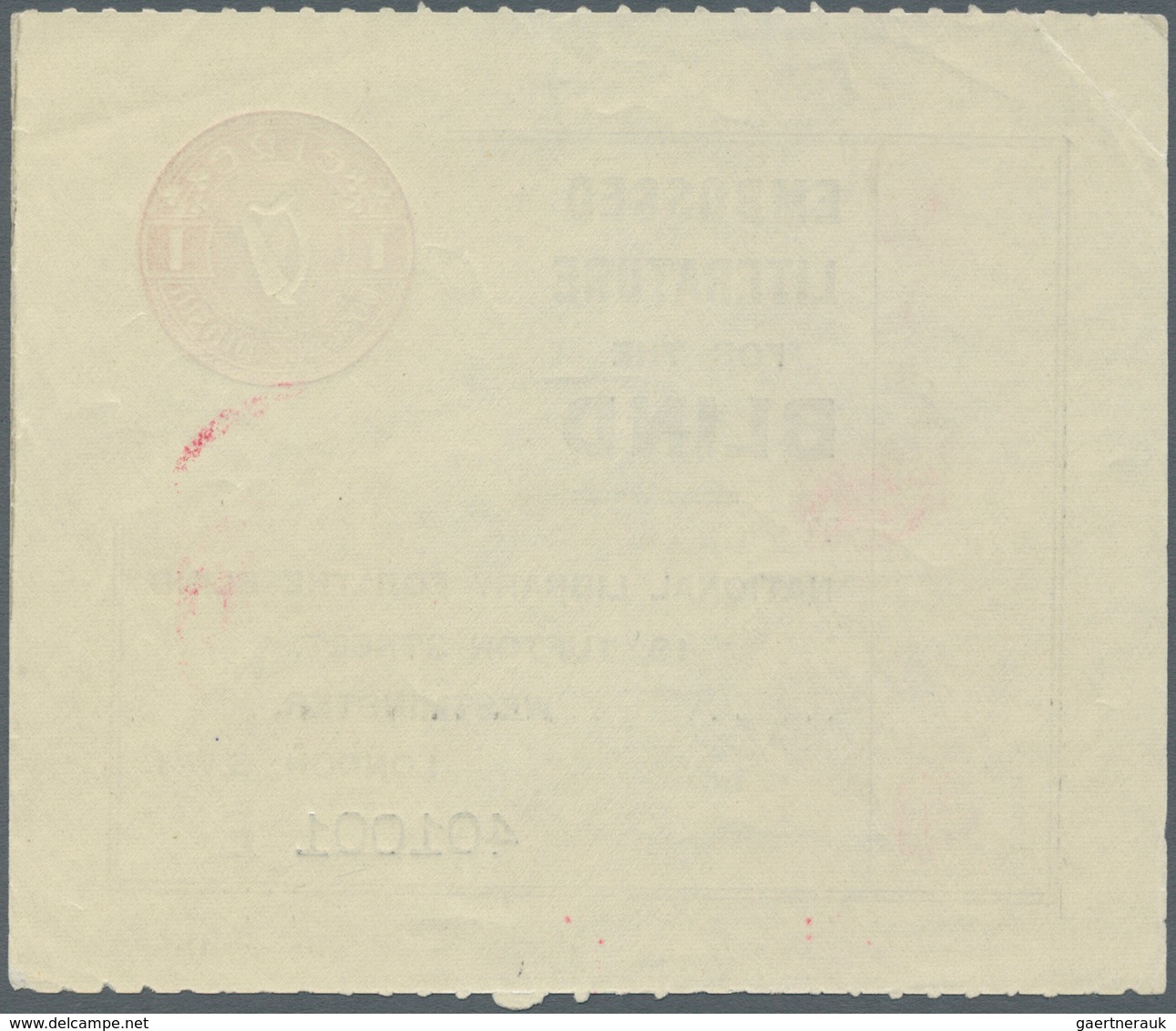 14512 Irland - Ganzsachen: The National Library: 1960, 1 D. Red Gummed Label "Embossed Literature For The - Ganzsachen