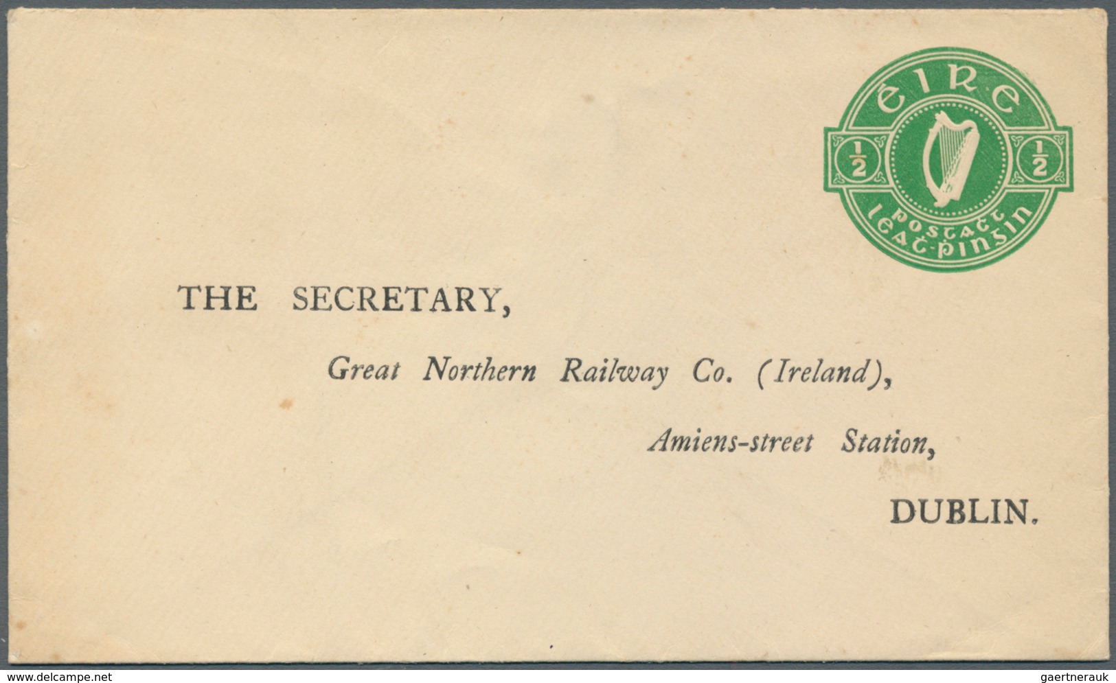 14513 Irland - Ganzsachen: Great Northern Railways: 1925, 1/2 D. Pale Green Envelope Without Watermark, Un - Ganzsachen