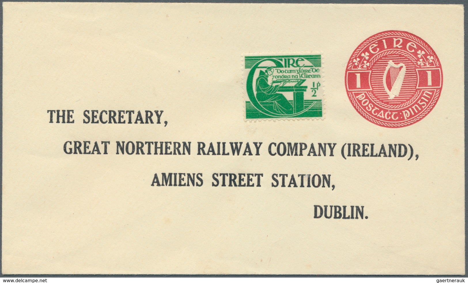 14517 Irland - Ganzsachen: Great Northern Railways: 1925, 1d. Red Envelope With Unused Additional Franking - Ganzsachen