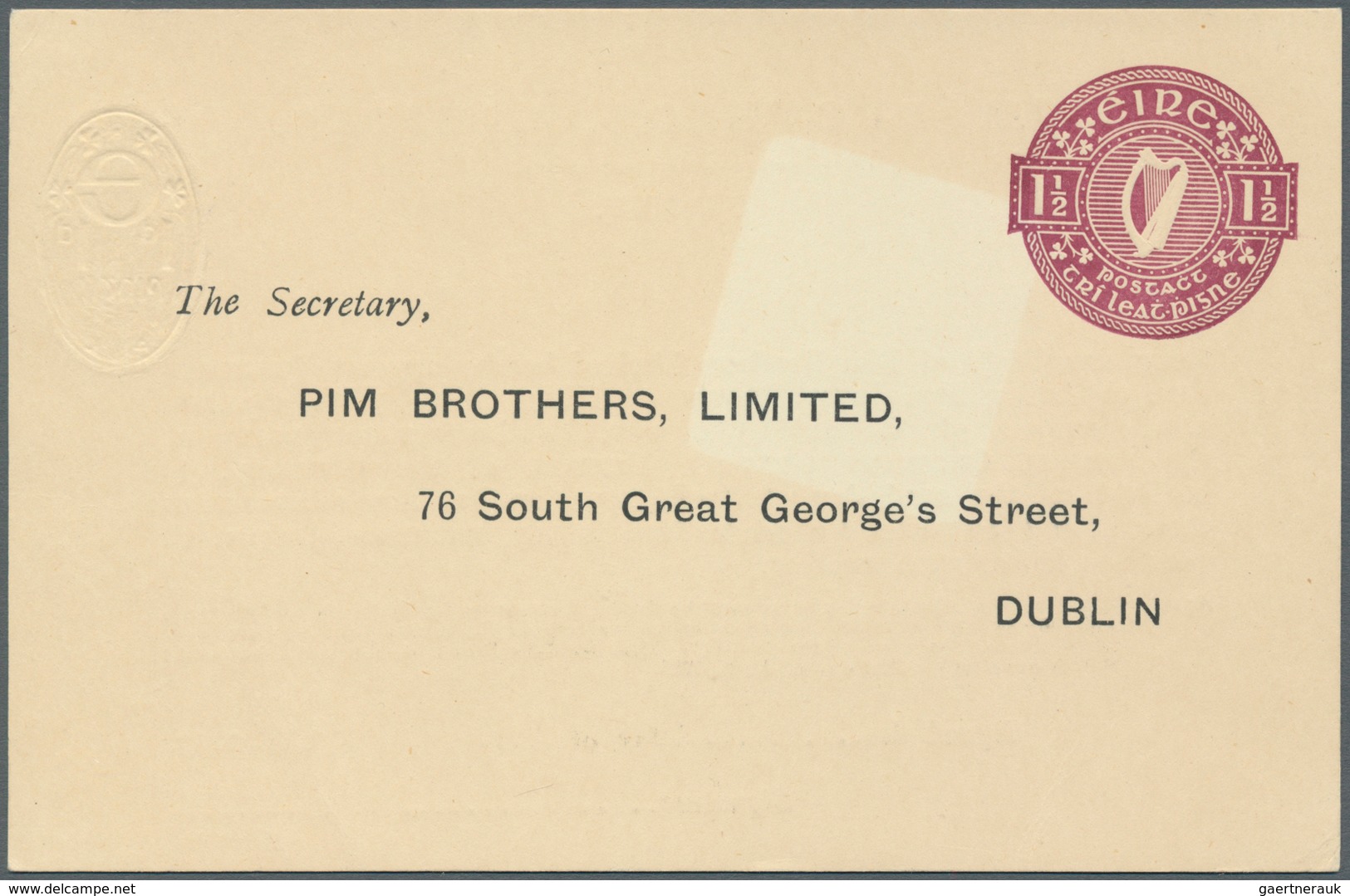 14530 Irland - Ganzsachen: Pim Brothers, Ltd., Dublin: 1953, 1 1/2 D.violet "proxy" Card, Text In Black, U - Ganzsachen