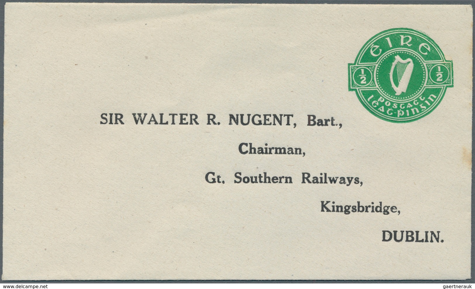 14540 Irland - Ganzsachen: Great Southern Railways: 1929, 1/2 D. Pale Green Envelope (grey Paper), Four Co - Ganzsachen