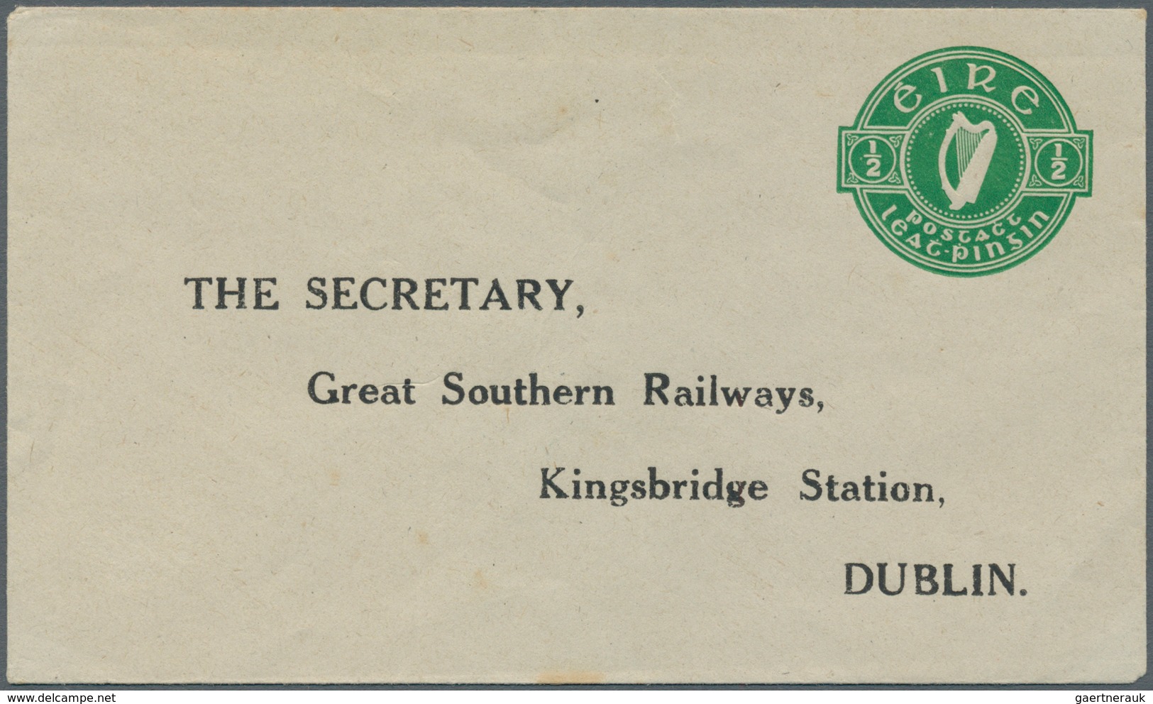 14540 Irland - Ganzsachen: Great Southern Railways: 1929, 1/2 d. pale green envelope (grey paper), four co