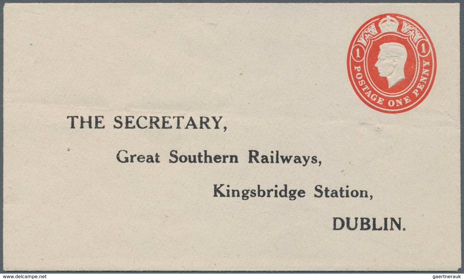 14542 Irland - Ganzsachen: Great Southern Railways: 1939, King Georg VI. 1/2 D. Pale Green And 1 D. Red En - Ganzsachen