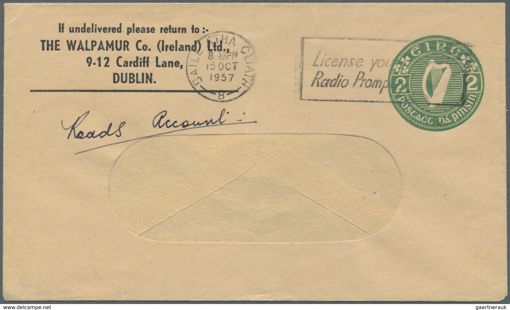 14548 Irland - Ganzsachen: The Walpamur Co. (Ireland) Ldt., Dublin: 1957, 2d. Green Window Envelope Withou - Ganzsachen