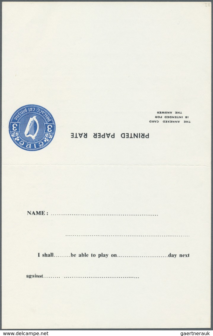 14557 Irland - Ganzsachen: Wanderers' Football Club, Dublin: 1964/68, 3 D. Blue Double Card With Black Pri - Ganzsachen